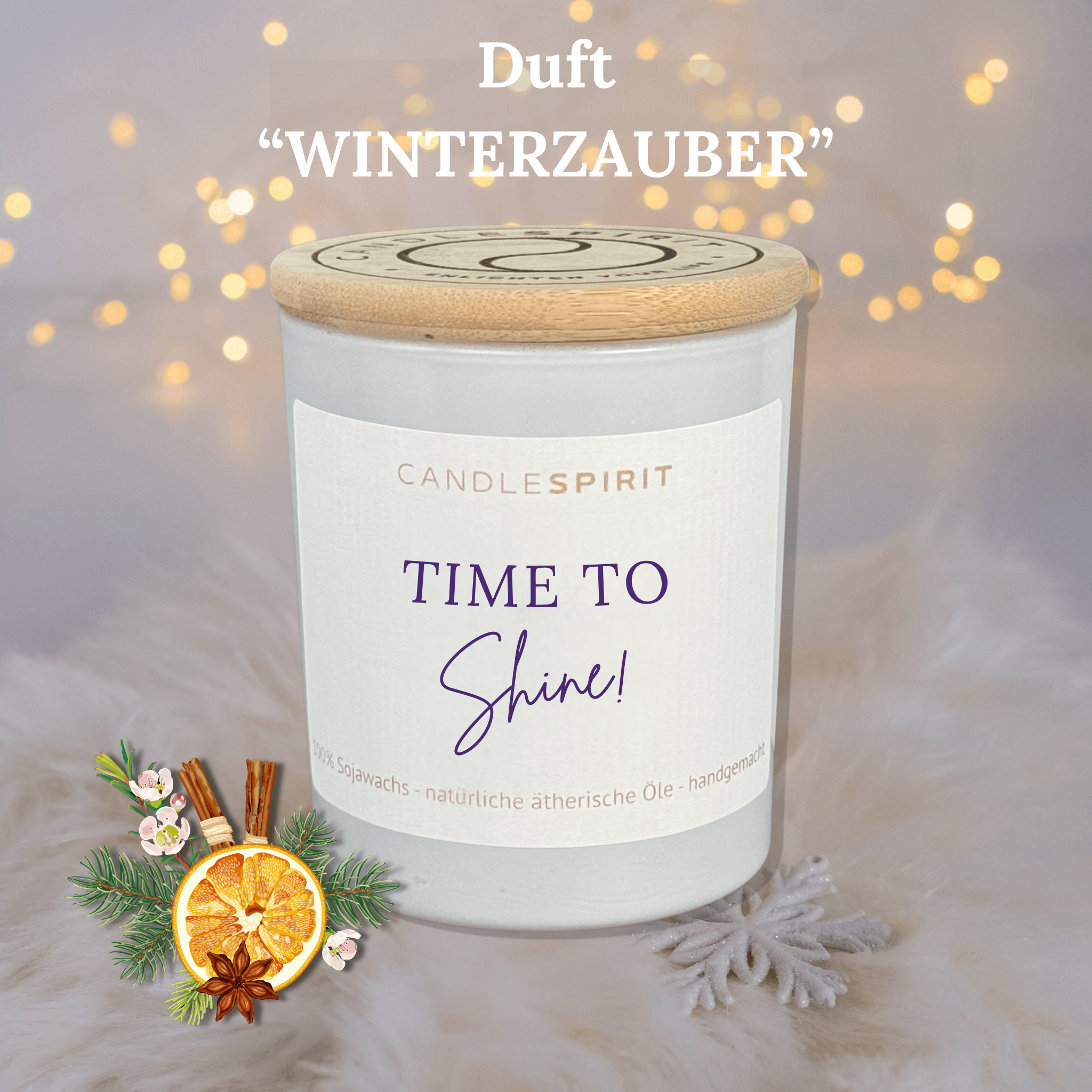 "Time to Shine!" | Aromatherapie Kerze Duft WINTERZAUBER | 300ml oder 200ml Glas mit Bambusdeckel