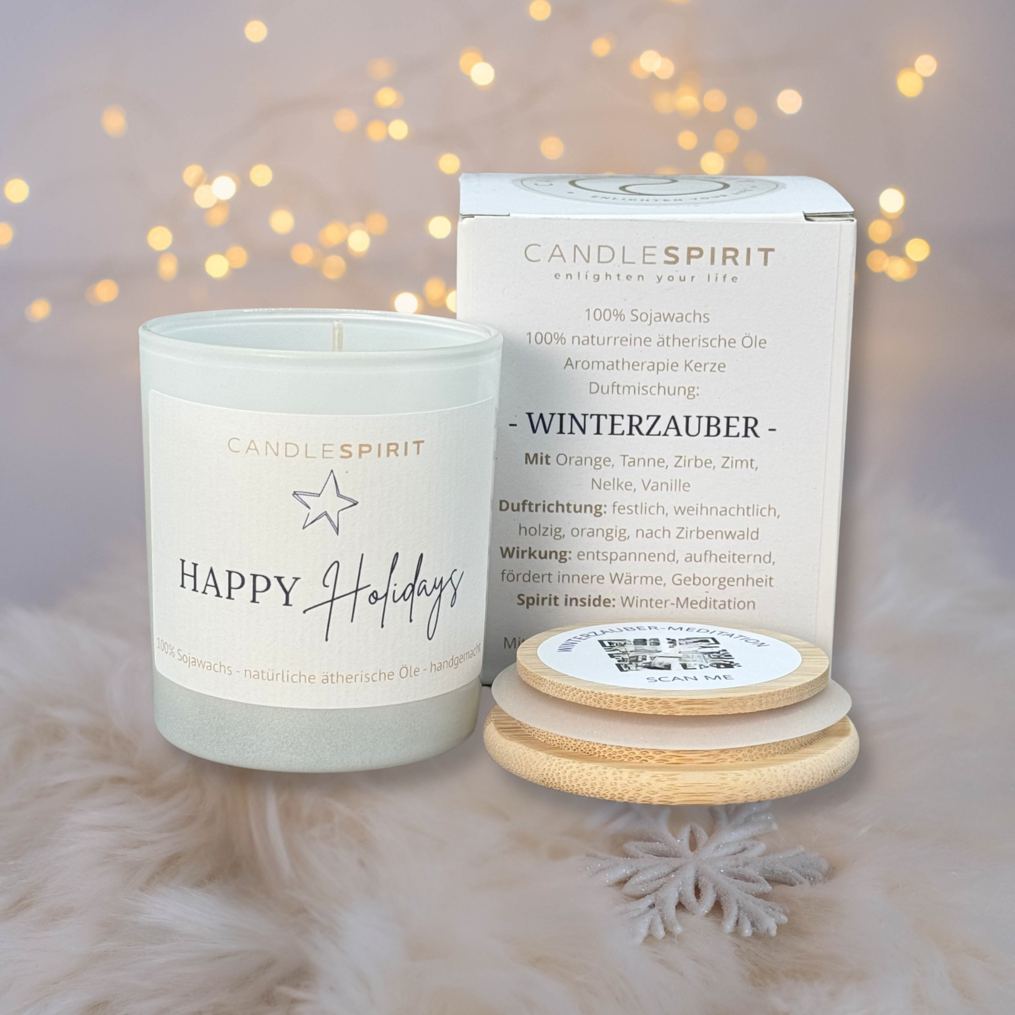 "Happy Holidays" | Aromatherapie Kerze Duft WINTERZAUBER | Meditation Winterreise im Bambusdeckel