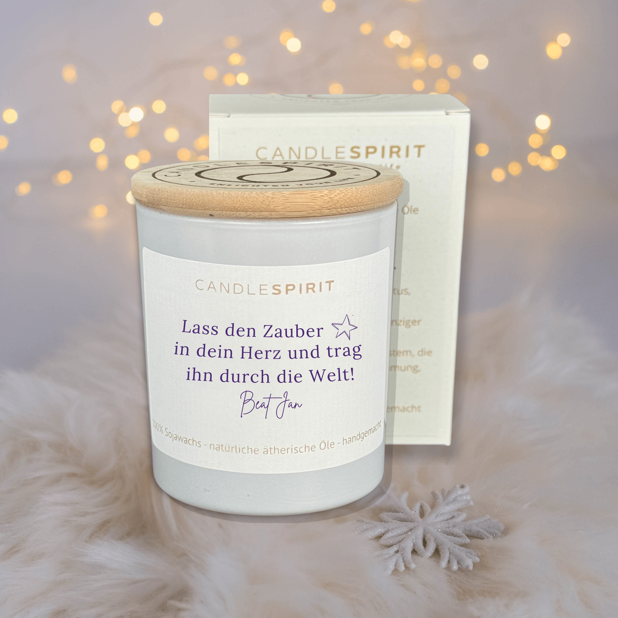 "Lass den Zauber in Dein Herz und trag ihn durch die Welt! Beat Jan" | Aromatherapie Kerze Duft WINTERZAUBER | Meditation Winterreise im Bambusdeckel