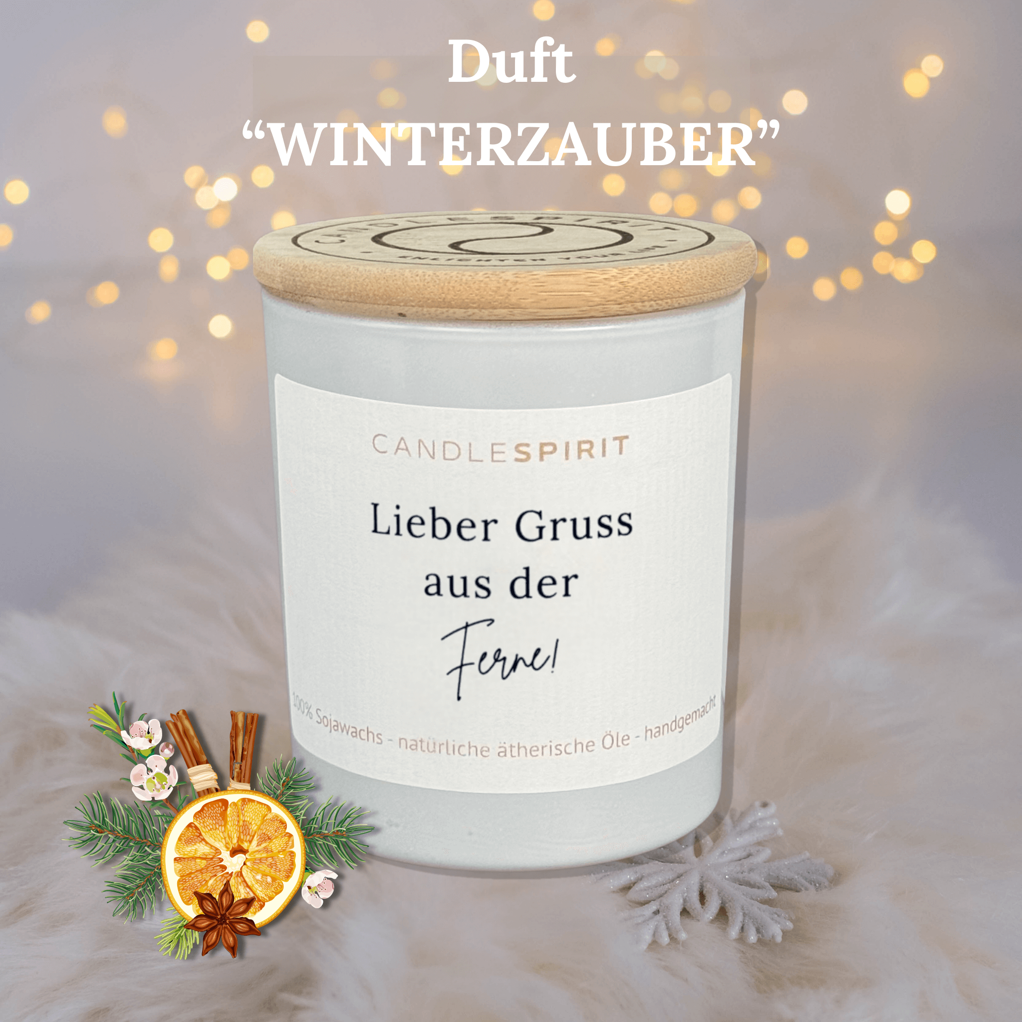 "Lieber Gruss aus der Ferne" | Aromatherapie Kerze Duft WINTERZAUBER | Meditation Winterreise im Bambusdeckel