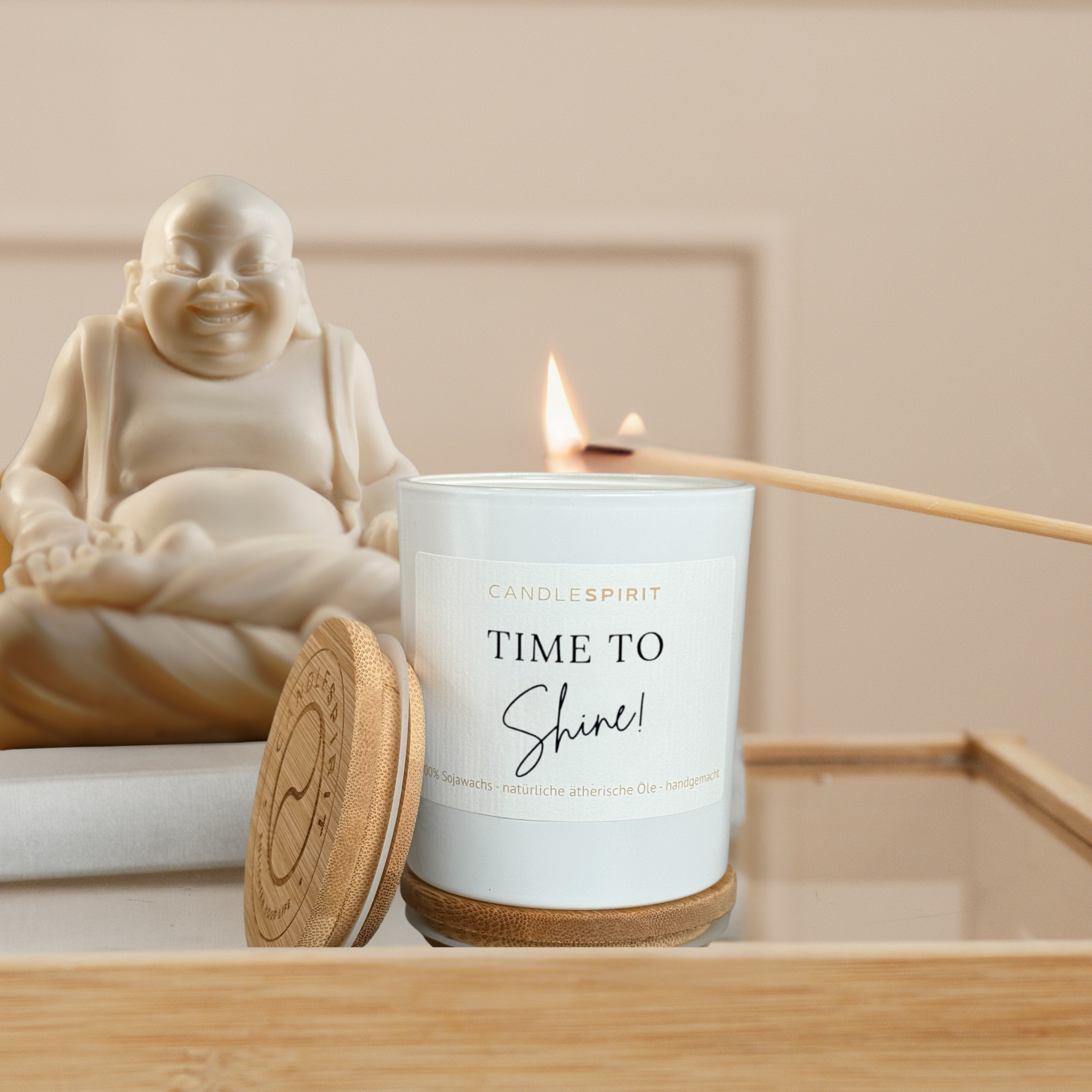 "Time to Shine!" | Aromatherapie Kerze | Meditation passend je Duft im Bambusdeckel