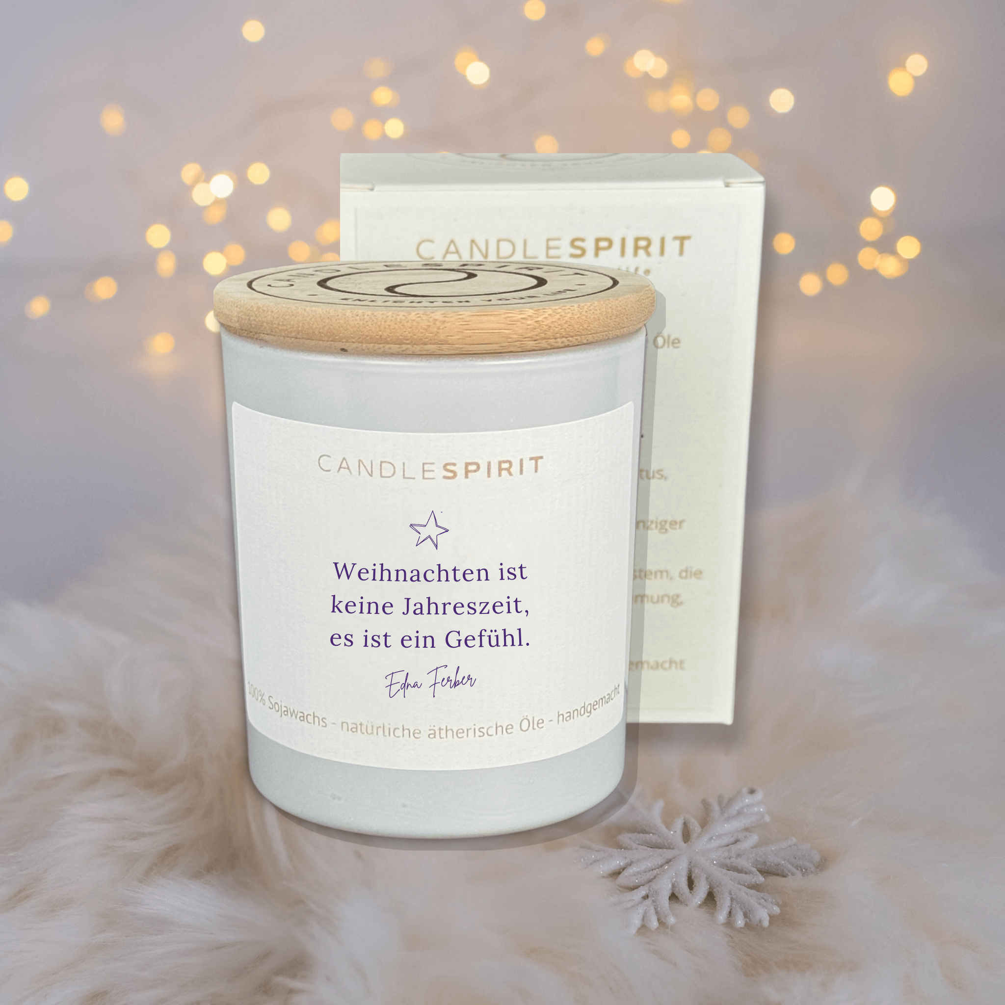 "Weihnachten ist keine Jahreszeit, es ist ein Gefühl. Edna Ferber" | Aromatherapie Kerze Duft WINTERZAUBER | 200ml Glas mit Bambusdeckel